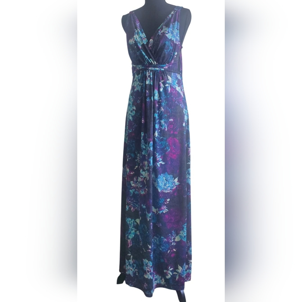 Covington Maxi Dress Purple Ruched Summer Floral Flowy Size Small